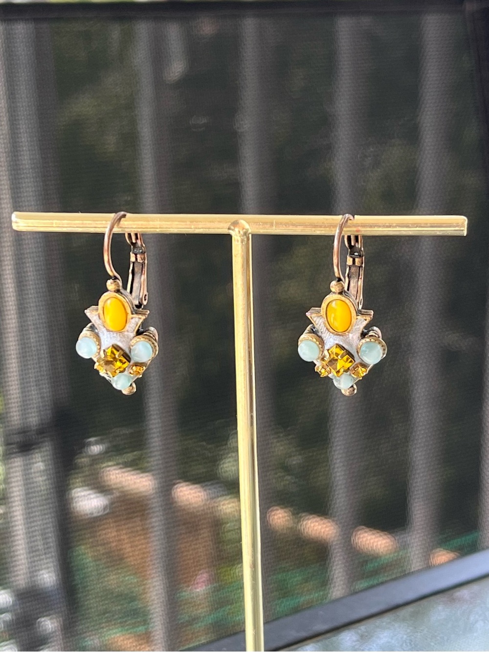 Michal Golan Signed Vintage Style Drop Earrings - Multi-Stone & Bras